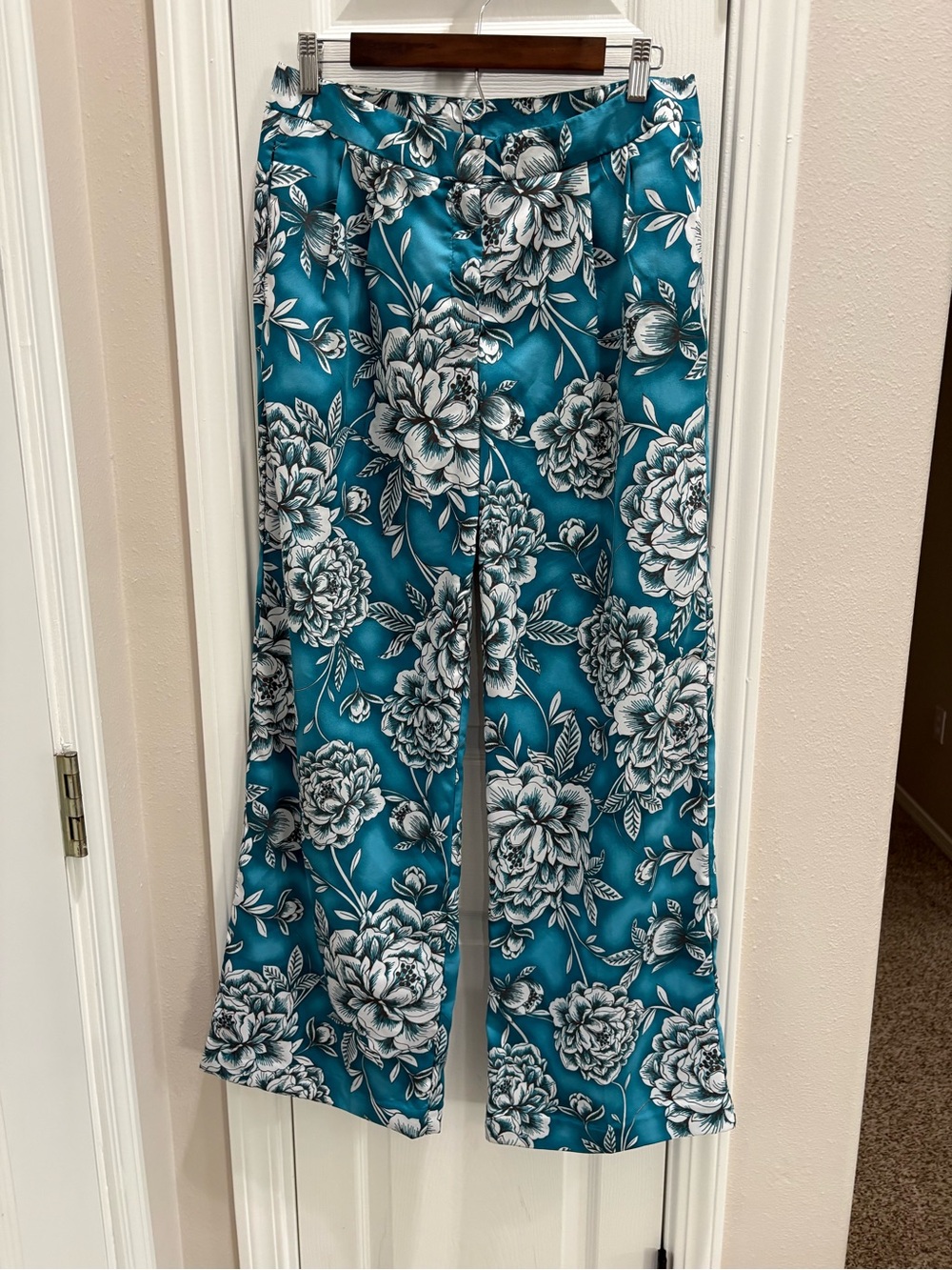 Worthington Teal Floral Wide-Leg Pants